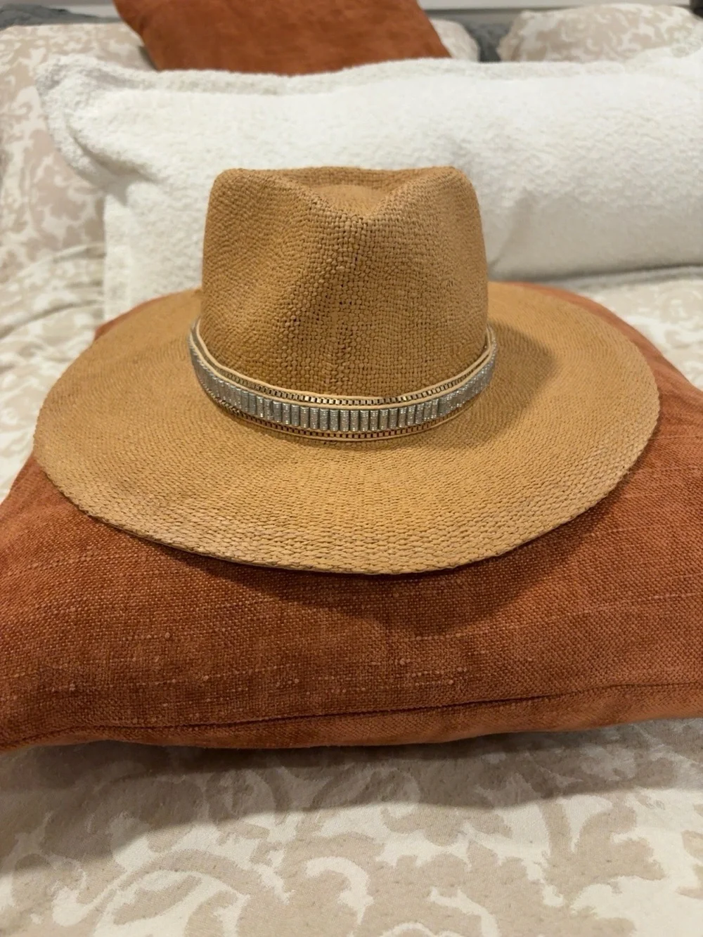 Nikki Beach Western Straw Hat UPF 50+ Metallic Band Adjustable OS.